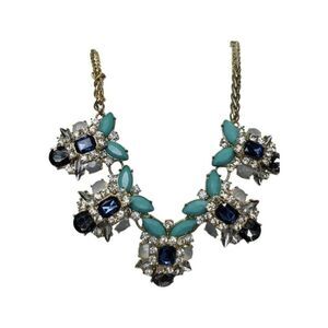 Vintage faux Turquoise aurora borealis Rhinestone Gold Chain Necklace 20”